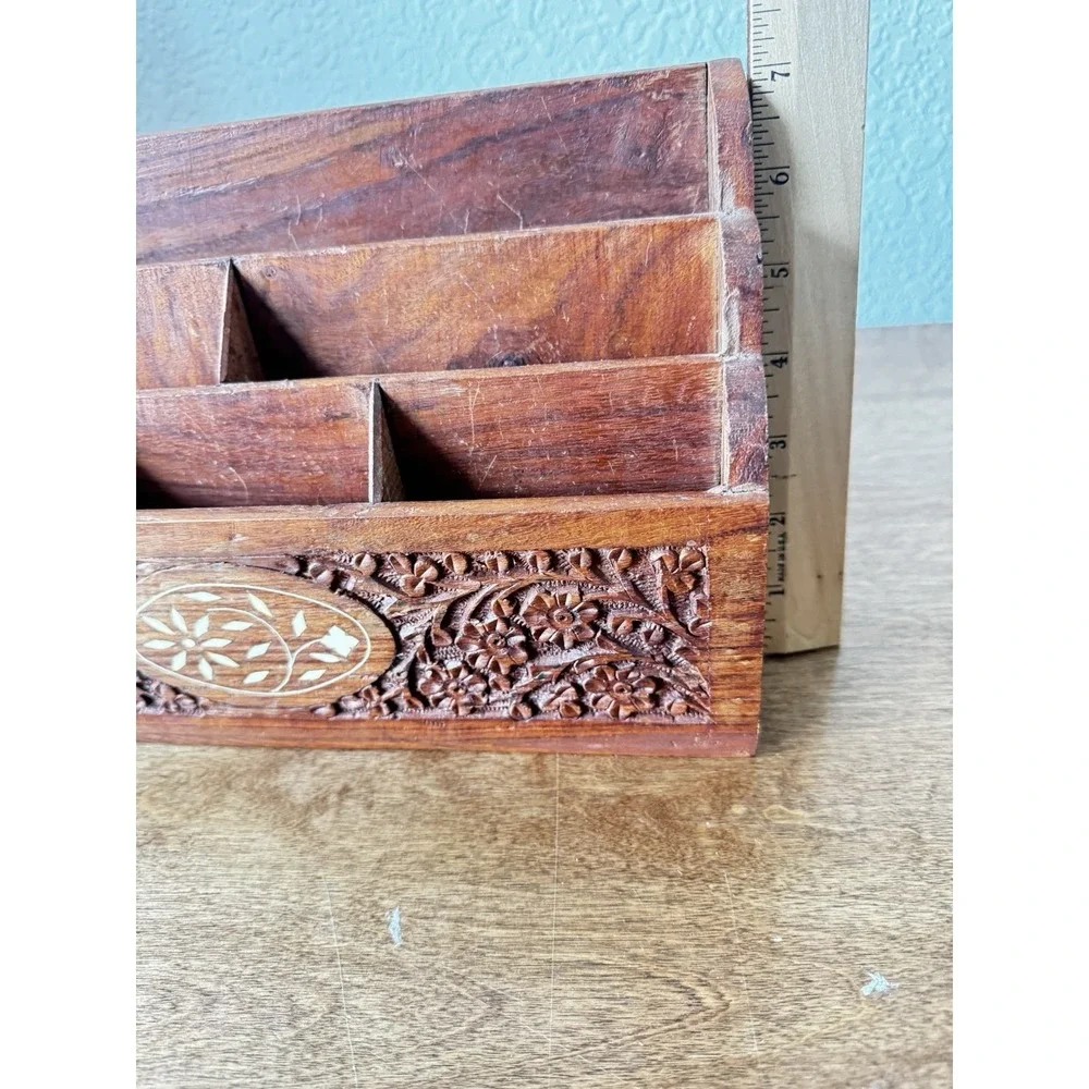 Vintage Anglo Indian Rosewood Desk Organizer Stationary Desk Caddy